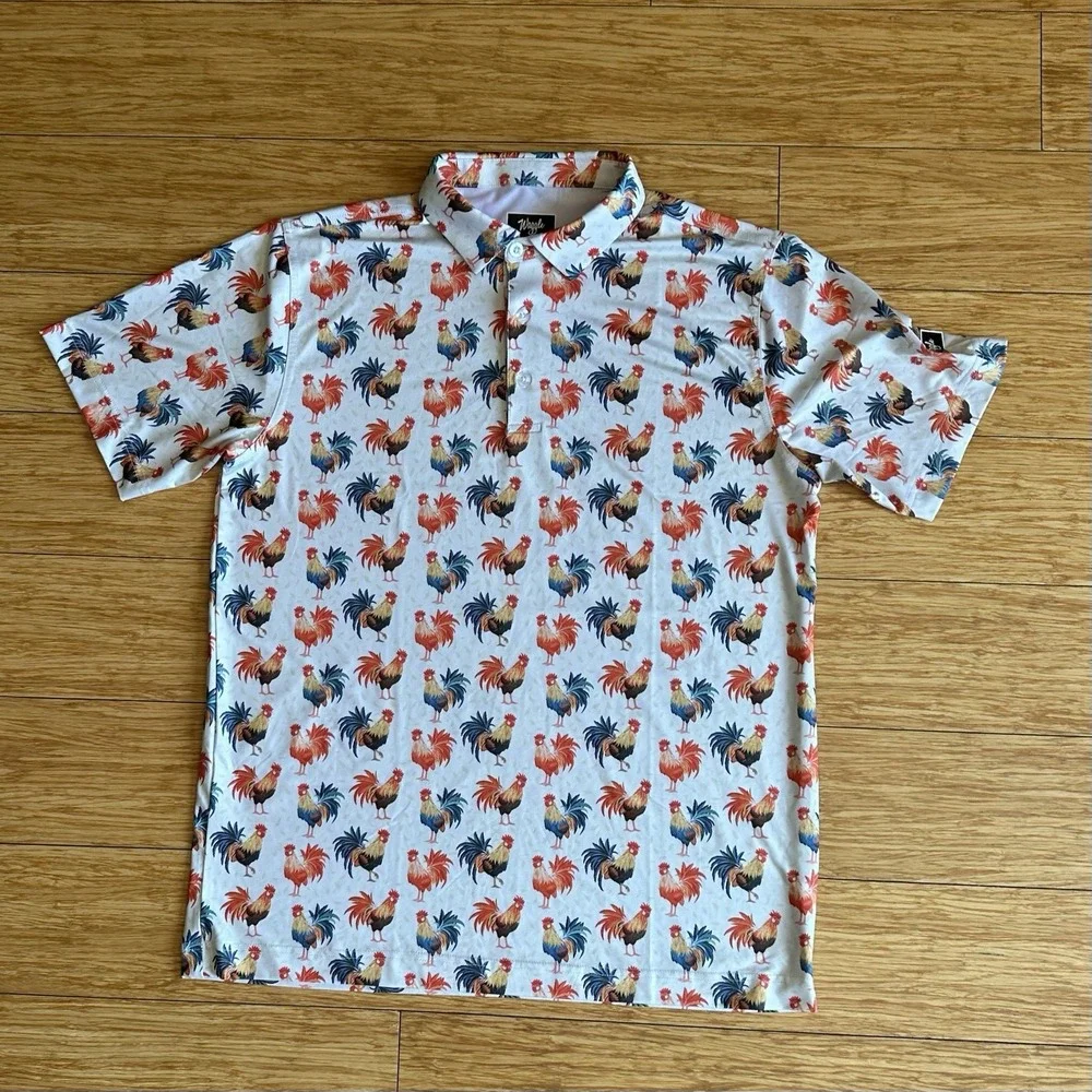 Waggle Golf Mens X-Large Multicolor Rooster Print Polo Shirt Short Sleeve - Picture 1 of 6
